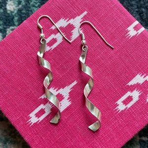 Silver corkscrew drop earrings